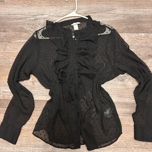 H&M Black Sheer Ruffle Blouse